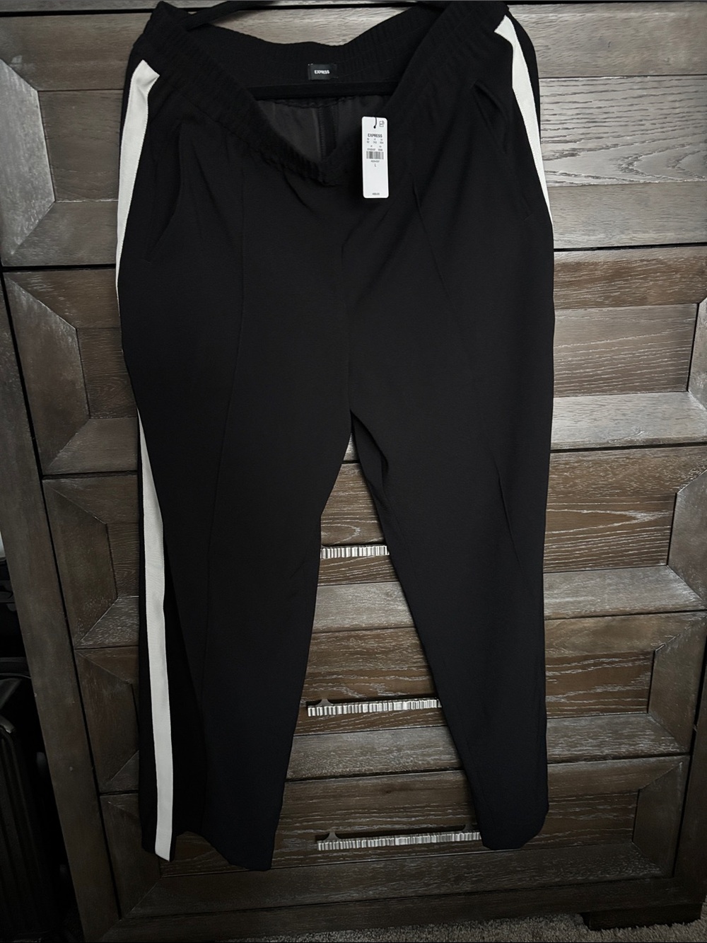 Express Black Pants with White Tag Detail